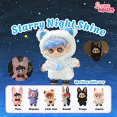 SpringHouse "UNAbaby Cozy Curls Full-Body: Wave 2 - Starry Night Glow" blind box series official poster, showcasing the complete character lineup.