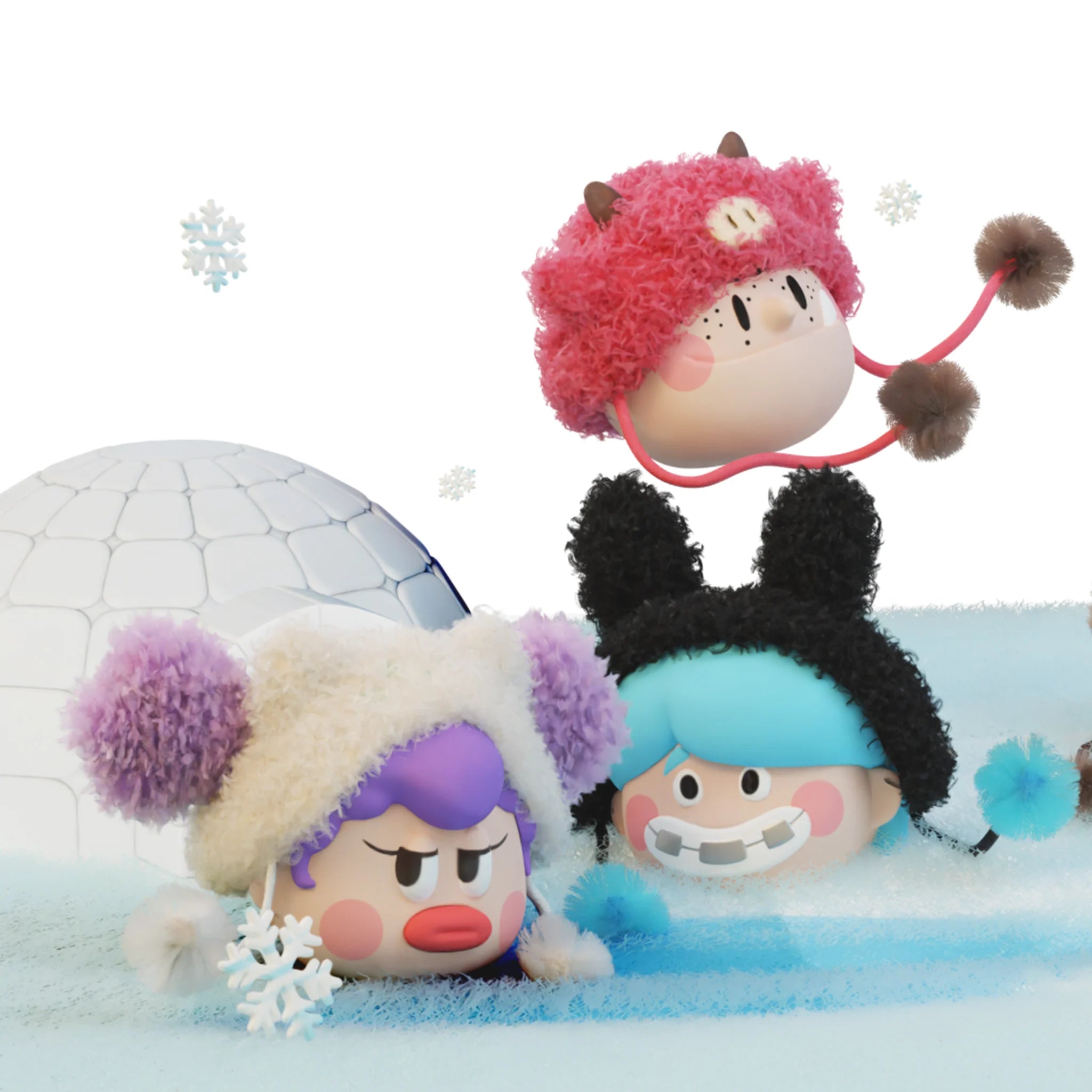SpringHouse "Ugly-Cute Family: Winter Animal Role Party" series art toy figures in a lifestyle display scene: 