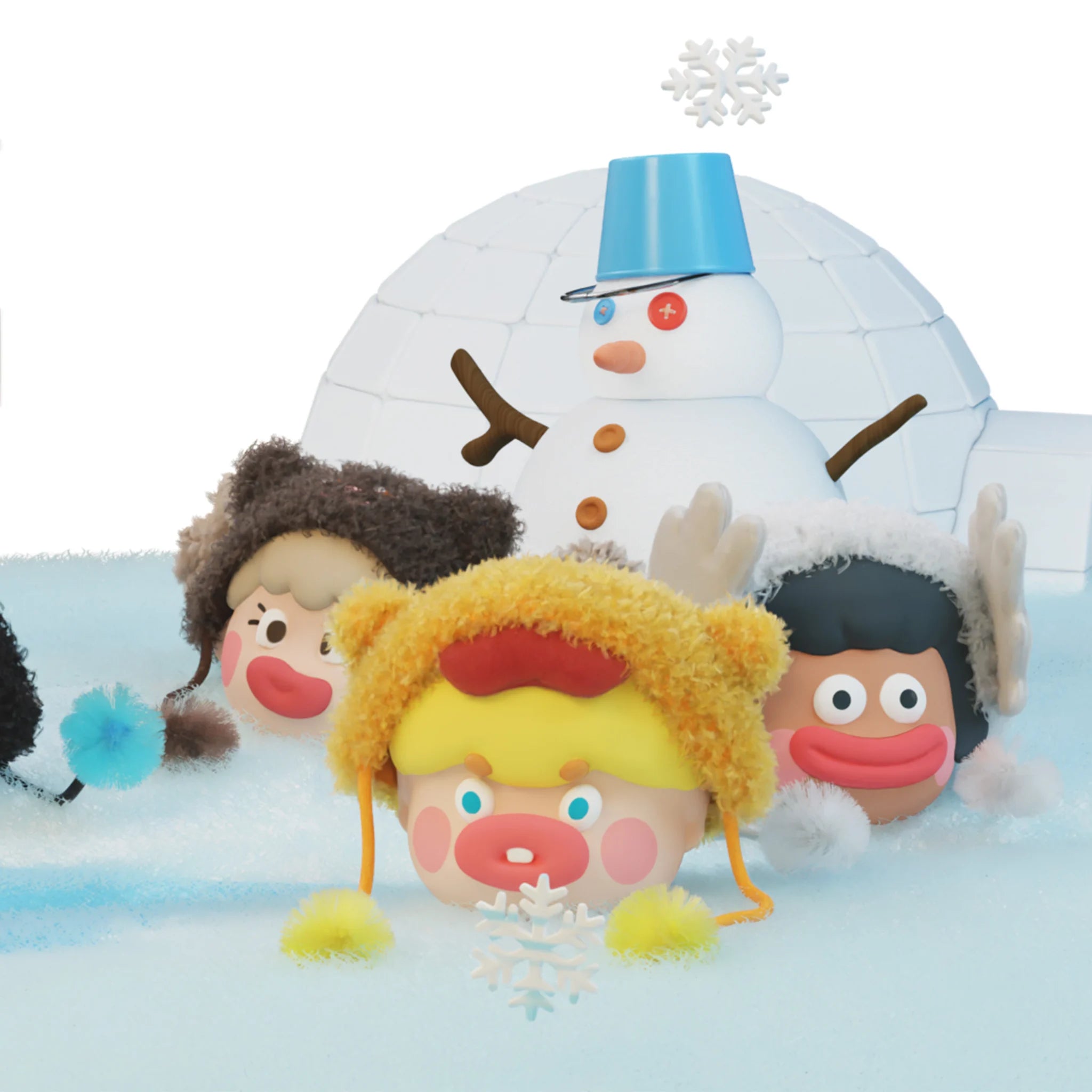SpringHouse "Ugly-Cute Family: Winter Animal Role Party" series art toy figures in a lifestyle display scene: 2