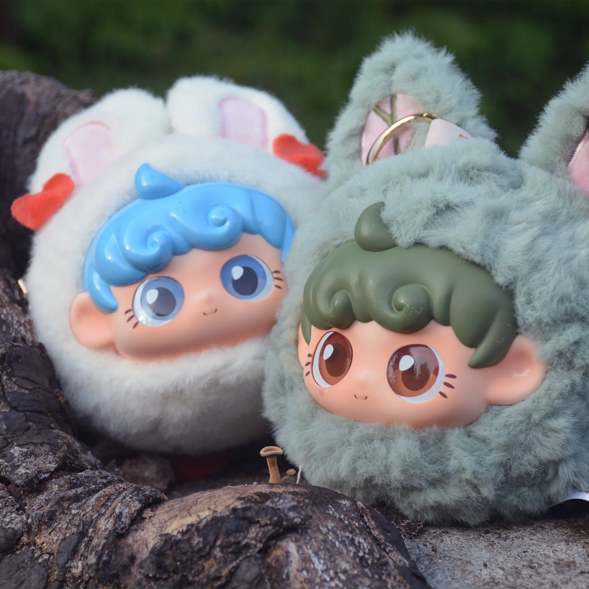 SpringHouse "UNAbaby Cozy Curls: Wave 2 - Dreamy Valley" series art toy figures in a lifestyle display scene: 