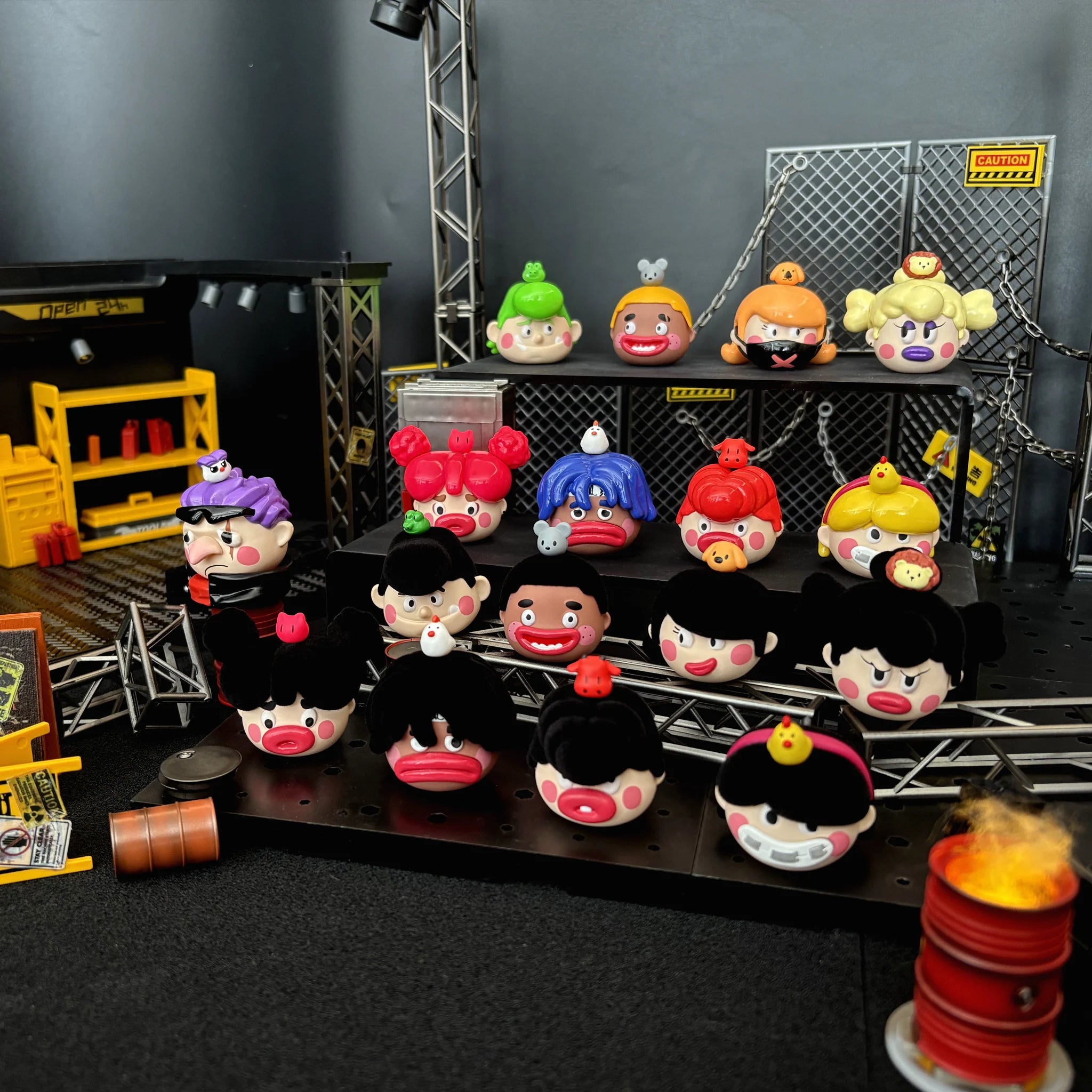 SpringHouse "Ugly-Cute Family: Wave 4 - Campus Chaos" series art toy figures in a lifestyle display scene: 1