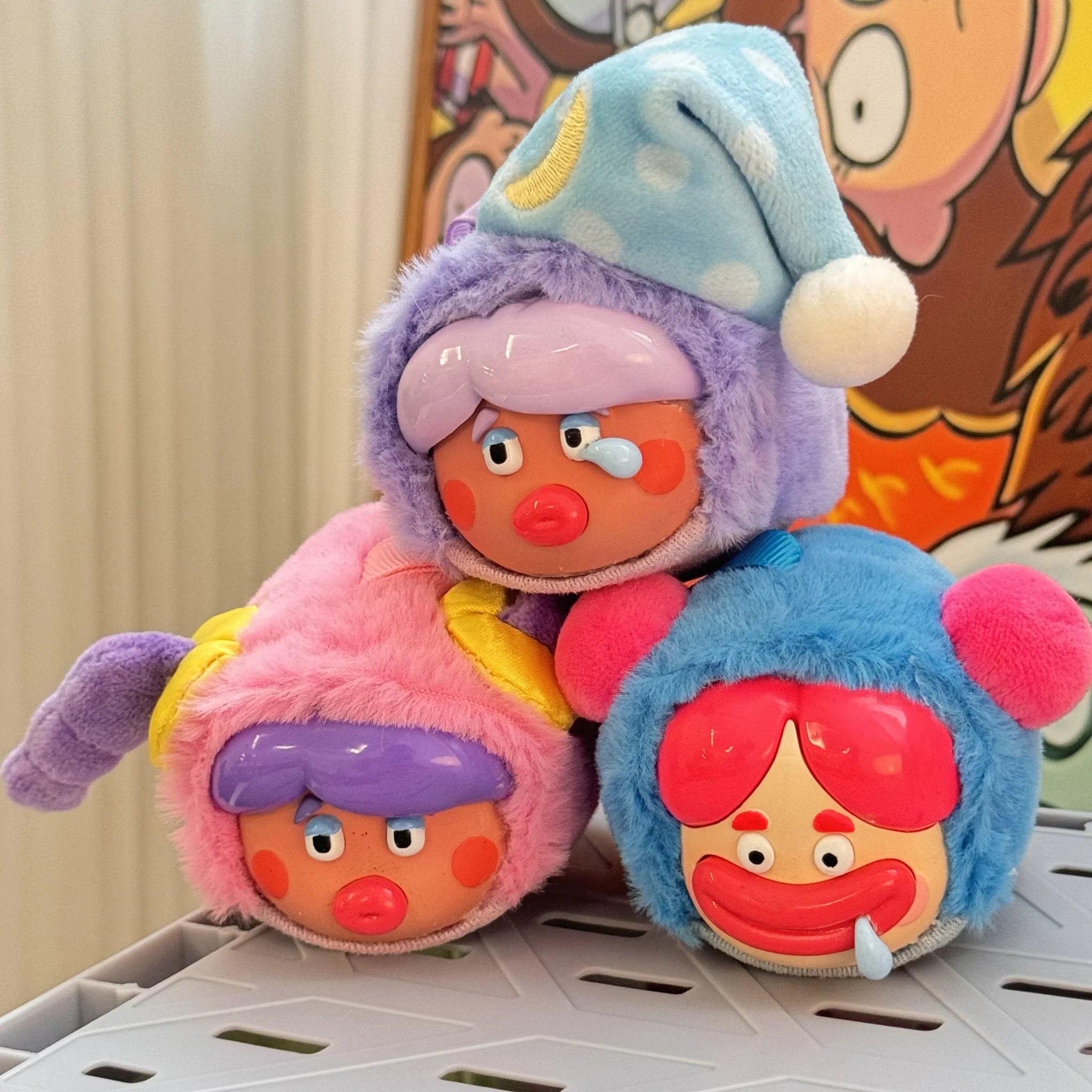 SpringHouse "Ugly-Cute Family: Pajama Party Plush" series art toy figures in a lifestyle display scene: 2