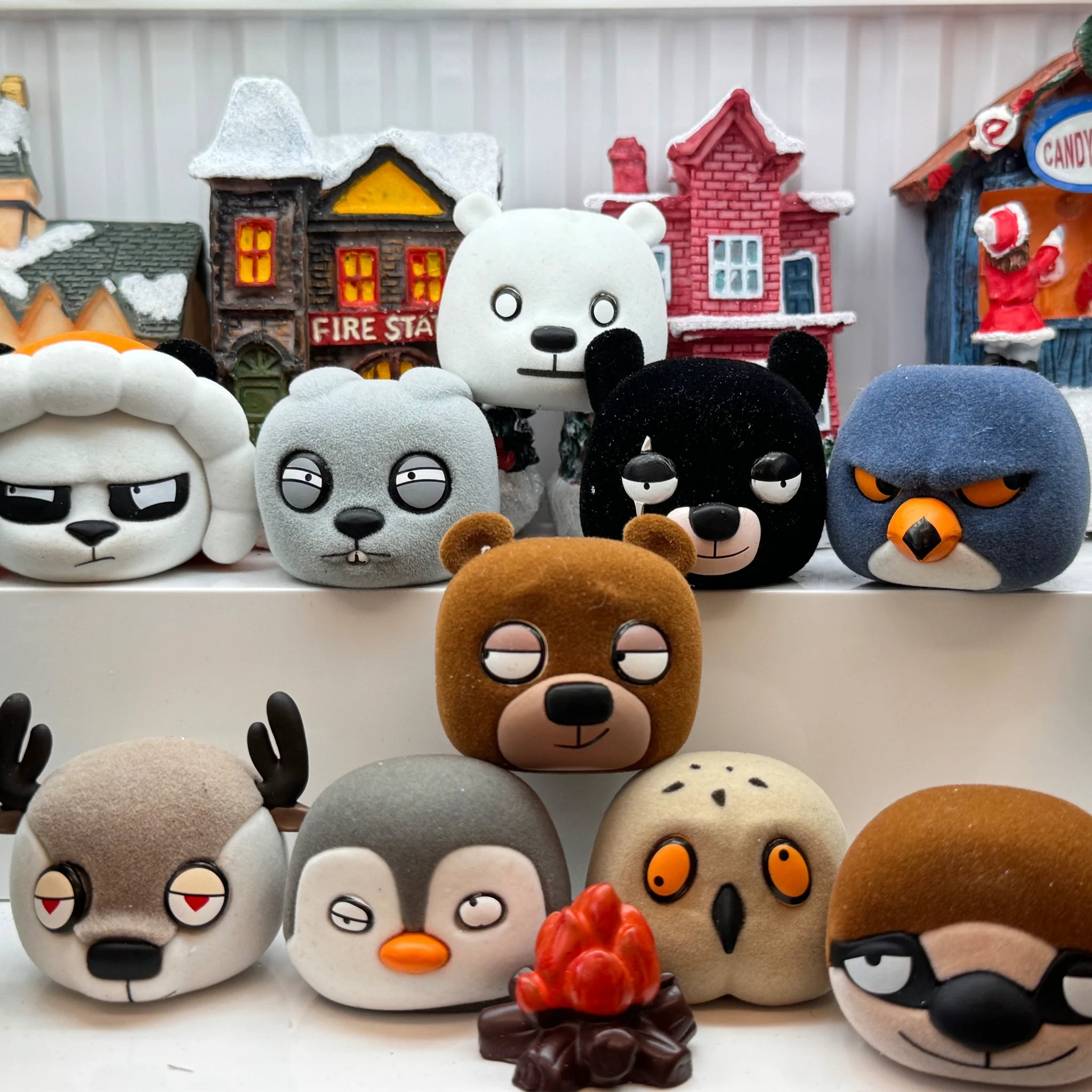 SpringHouse "SmartyFluff: FluffIQ Witty Wonders Series" series art toy figures in a lifestyle display scene: 1